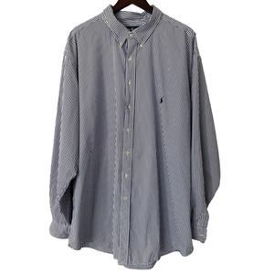 Ralph Lauren Blue White Pin Striped Long Sleeve Button Down Shirt‎ Size 4XLT